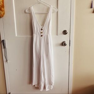 White cotton cropped leg three button jumpsuit